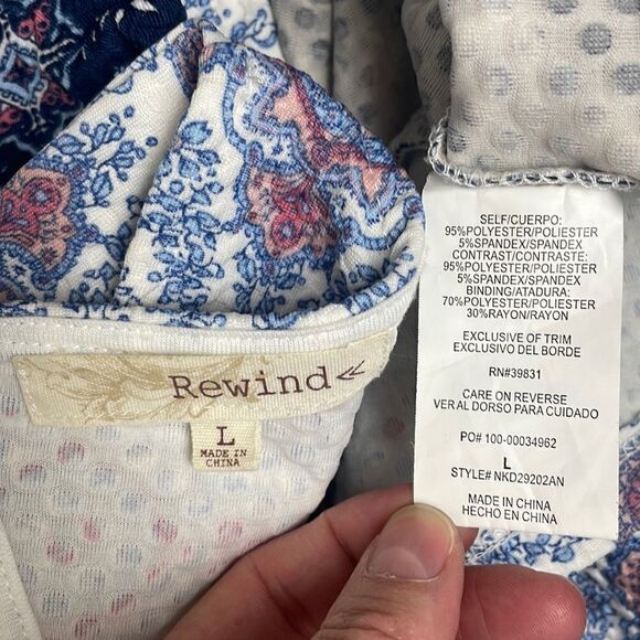 Rewind Textured High Neck Cut Out Fit & Flare Dress Blue Pink sz L - Picture 10 of 14